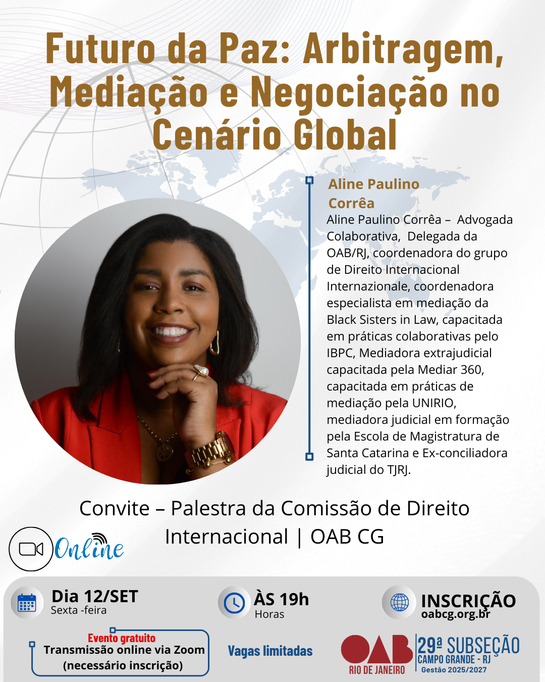 Dia 12 de Setembro - Futuro da Paz: Arbitragem, Mediação e Negociação no Cenário Global Dia 12 de Setembro - Futuro da Paz: Arbitragem, Mediação e Negociação no Cenário Global