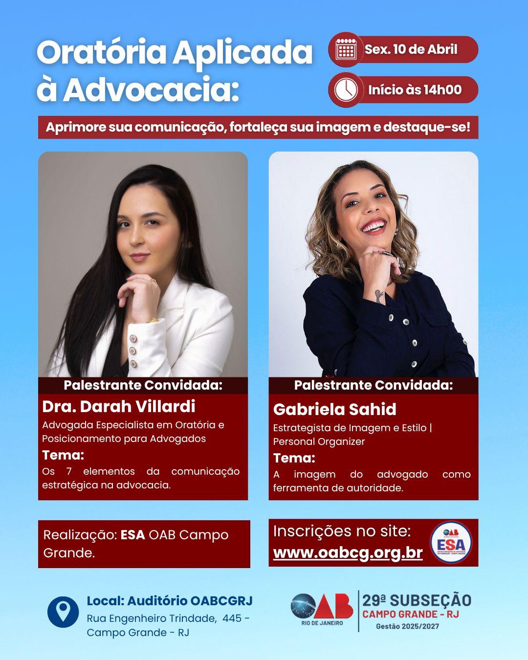 Dia 10/04 - Oratória Aplicada à Advocacia