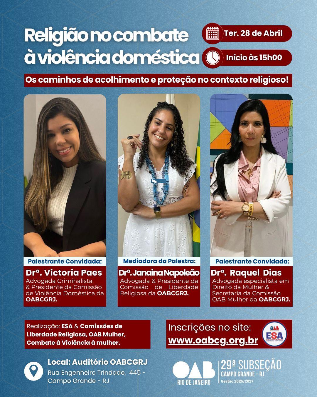 Dia 28/04 - Religião no Combate à Violência Doméstica