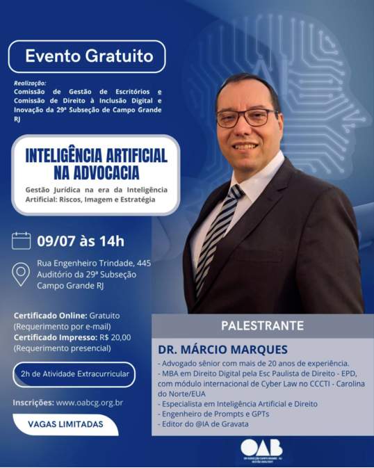 Inteligência Artificial na advocacia - Dia 09/07 as 14h Evento Gratuito